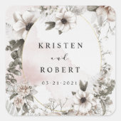 Sticker Carré mariage floral argenté carré (Devant)