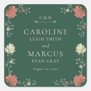 Sticker Carré Mariage Floral Art Nouveau Vintage