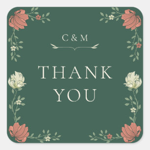 Sticker Carré Mariage Floral Art Nouveau Vintage