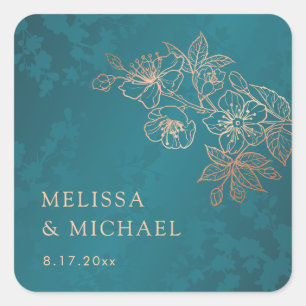 Sticker Carré Mariage floral au ton de paon de bijou
