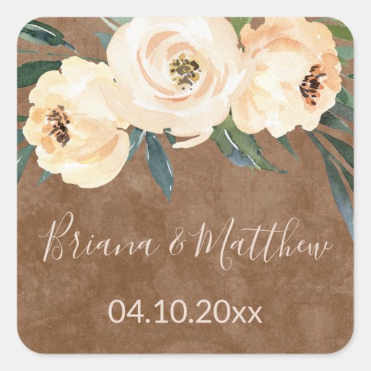 Sticker Carré Mariage floral Beige Blush Faveurs (Devant)