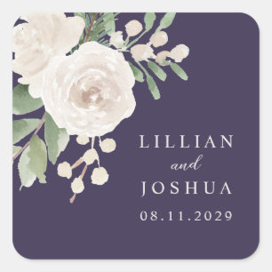 Sticker Carré Mariage Floral Blanc Hiver Violet