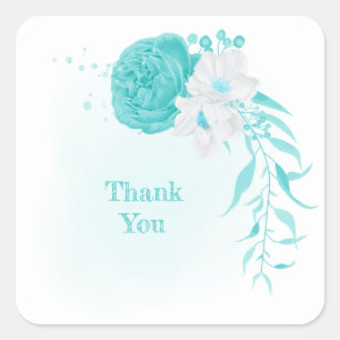 Sticker Carré mariage floral blanc turquoise