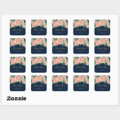 Sticker Carré Mariage floral bleu bleu marine (Feuille)
