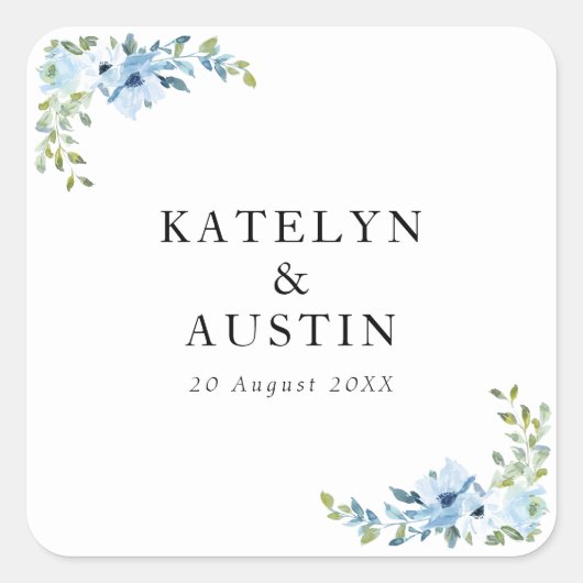 Sticker Carré mariage floral bleu clair (Devant)
