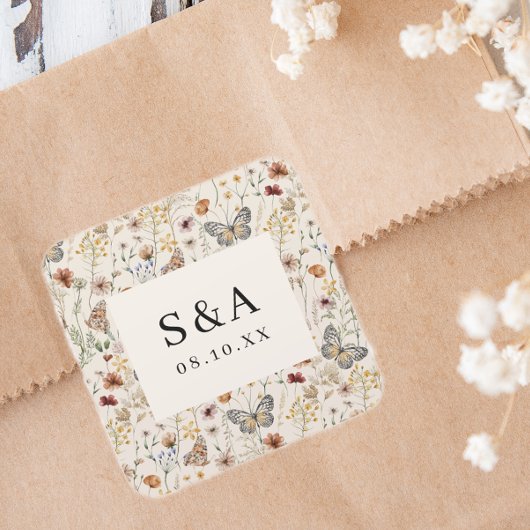 Sticker Carré Mariage Floral Boho