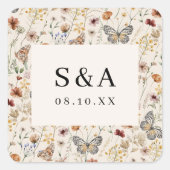 Sticker Carré Mariage Floral Boho (Devant)