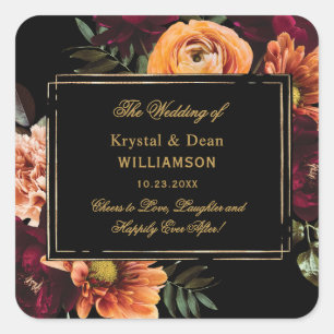 Sticker Carré Mariage Floral Bordeaux Rouille Sombre et Humeur N