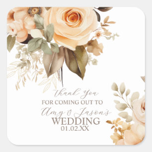 Sticker Carré Mariage Floral Botanique Beige Brun Neutre