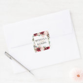 Sticker Carré Mariage floral Bourgogne et rose pâle (Enveloppe)