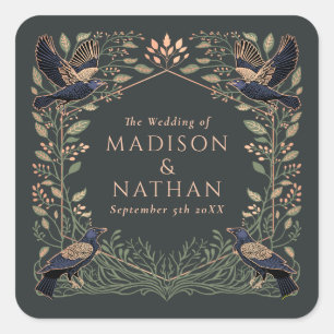 Sticker Carré Mariage floral corbeau gothique enchanté