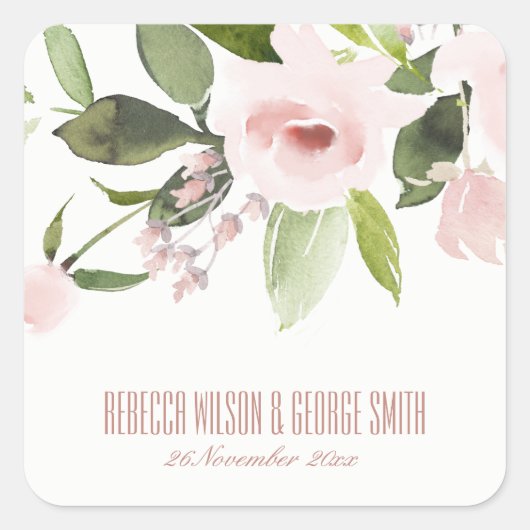 STICKER CARRÉ MARIAGE FLORAL DE BUNCH FLORAL EN ROSE BLANC DE CO (Devant)