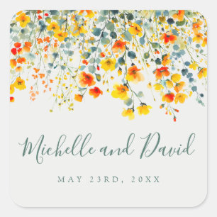 Sticker Carré Mariage floral d'été gras
