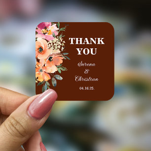 Sticker Carré Mariage floral en terre cuite rouille