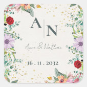 Sticker Carré Mariage Floral Fleur sauvage de monogramme (Devant)