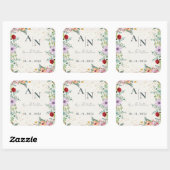 Sticker Carré Mariage Floral Fleur sauvage de monogramme (Feuille)