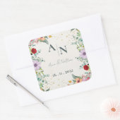 Sticker Carré Mariage Floral Fleur sauvage de monogramme (Enveloppe)