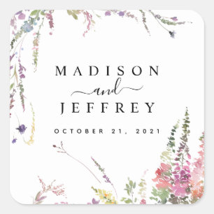 Sticker Carré Mariage Floral Fleur sauvage de printemps