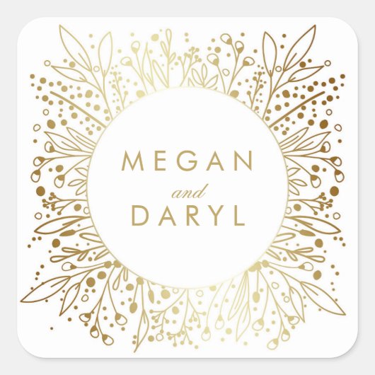 Sticker Carré Mariage floral Gold Foil Baby's Breath (Devant)