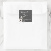 Sticker Carré Mariage floral gris foncé et blanc (Sac)
