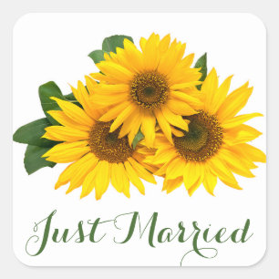 Sticker Carré Mariage Floral Jaune Vert Tournesol