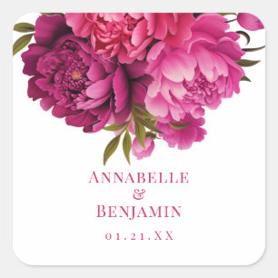 Sticker Carré Mariage floral Magenta Peony