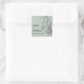 STICKER CARRÉ MARIAGE FLORAL MODERNE DE LIGNE GRIS RUSTIQUE (Sac)