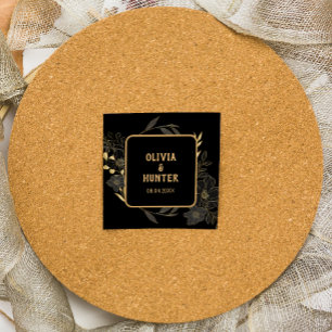 Sticker Carré Mariage floral noir et or élégant