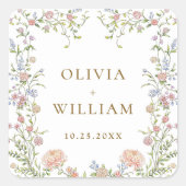 Sticker Carré Mariage floral orange Grace Pastel Blush (Devant)