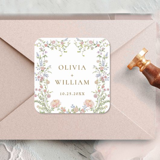 Sticker Carré Mariage floral orange Grace Pastel Blush