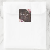 Sticker Carré Mariage floral rustique violet mauve merci (Sac)