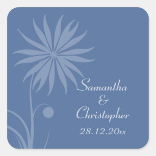 Sticker Carré Mariage floral simple bleu Cachemire