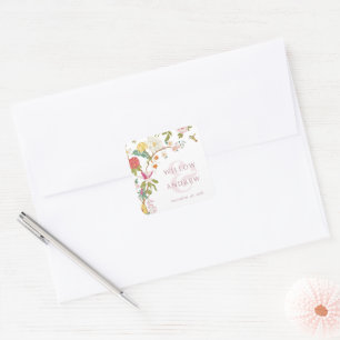 Sticker Carré Mariage Floral Vintage