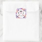 Sticker Carré Mariage floral violet Monogramme Conception de la  (Sac)