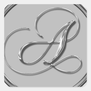 Sticker Carré Mariage Formel Argent Monogramme A Sceau