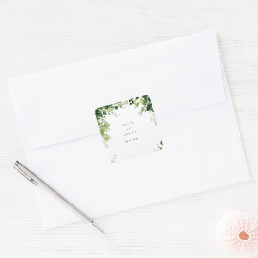 Sticker Carré Mariage frontalier des Branches vertes (Enveloppe)