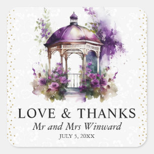 Sticker Carré Mariage Gazebo du jardin de printemps aquarelle