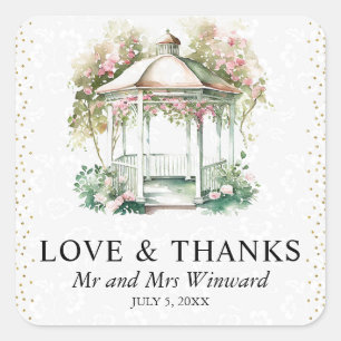 Sticker Carré Mariage Gazebo du jardin de printemps aquarelle