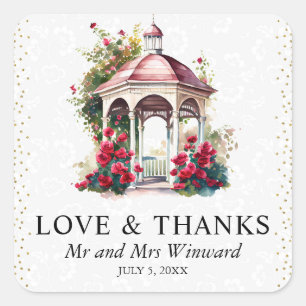 Sticker Carré Mariage Gazebo du jardin de printemps aquarelle