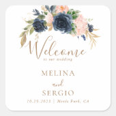 Sticker Carré Mariage Gold Blue Rose Flowers (Devant)