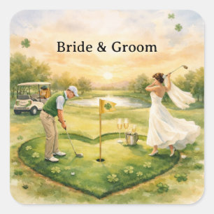 Sticker Carré Mariage Golf Chanceux en Amour Thème de la Saint-P