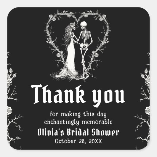 Sticker Carré Mariage gothique noir de squelette d'Halloween (Devant)