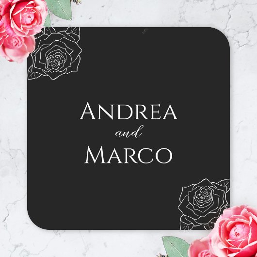 Sticker Carré Mariage gothique Rose Noire Et Blanc Favoriser