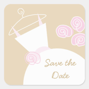 Sticker Carré Mariage Gown rose beige 'Save the Date' carré