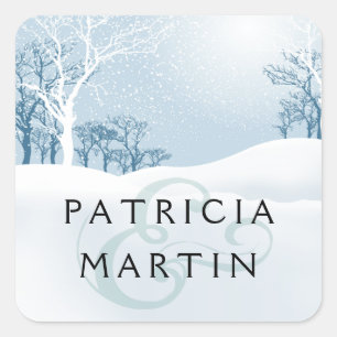 Sticker Carré Mariage hivernal neige - bleu glace