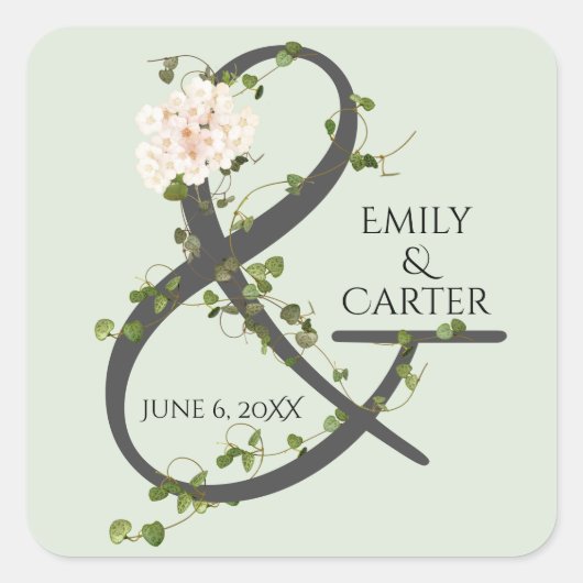 Sticker Carré Mariage Hydrangea et Ivy Ampersand (Devant)