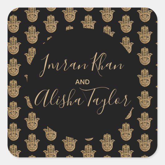 Sticker Carré Mariage indien Gold hamsa Henna Faire-part (Devant)