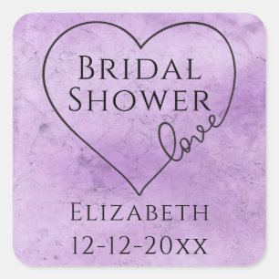 Sticker Carré Mariage Lavande Aquarelle Cœur Amour Noces