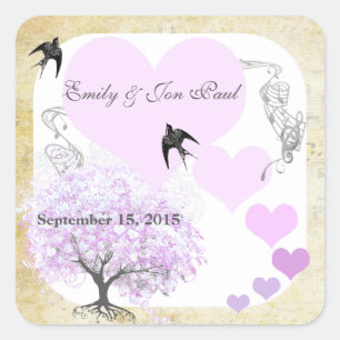 Sticker Carré Mariage Lavender Heart Leaf Tree