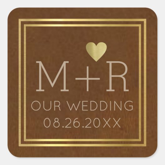 Sticker Carré mariage marron chic monogrammé (Devant)